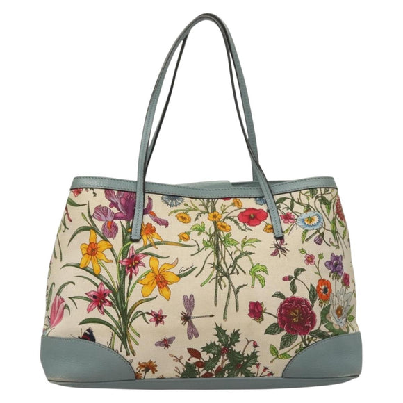 GUCCI Flower Tote Bag Canvas Beige Gold 358470 Auth ep9843