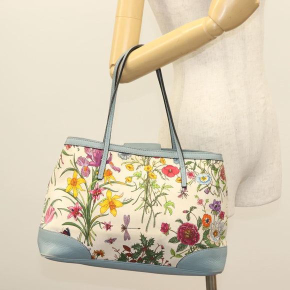 GUCCI Flower Tote Bag Canvas Beige Gold 358470 Auth ep9843