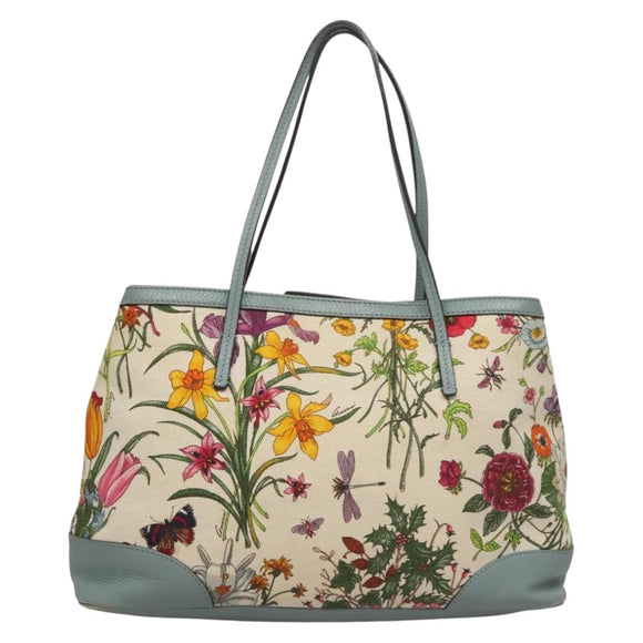 GUCCI Flower Tote Bag Canvas Beige Gold 358470 Auth ep9843