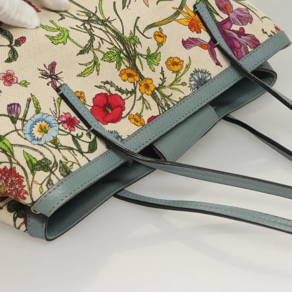 GUCCI Flower Tote Bag Canvas Beige Gold 358470 Auth ep9843