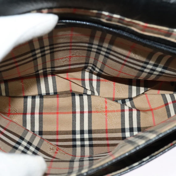 Burberrys Shoulder Bag Leather Black Gold Auth ep9849