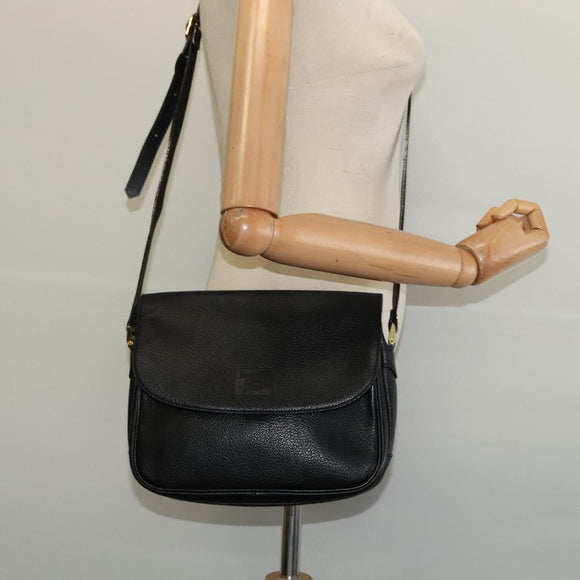 Burberrys Shoulder Bag Leather Black Gold Auth ep9849