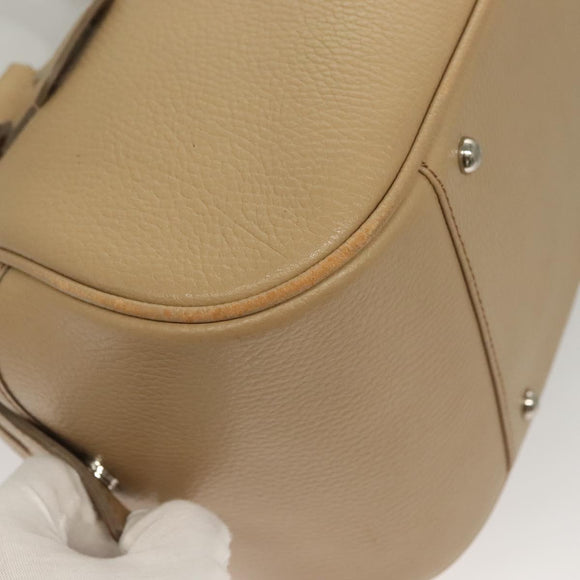 BURBERRY Hand Bag Leather Beige Silver Auth ep9861