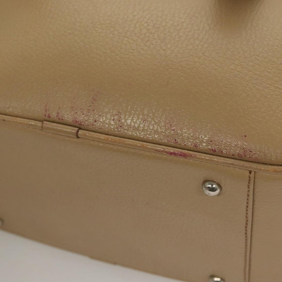 BURBERRY Hand Bag Leather Beige Silver Auth ep9861