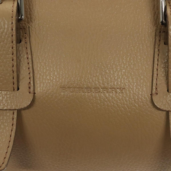 BURBERRY Hand Bag Leather Beige Silver Auth ep9861