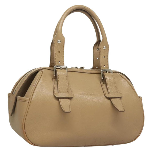 BURBERRY Hand Bag Leather Beige Silver Auth ep9861