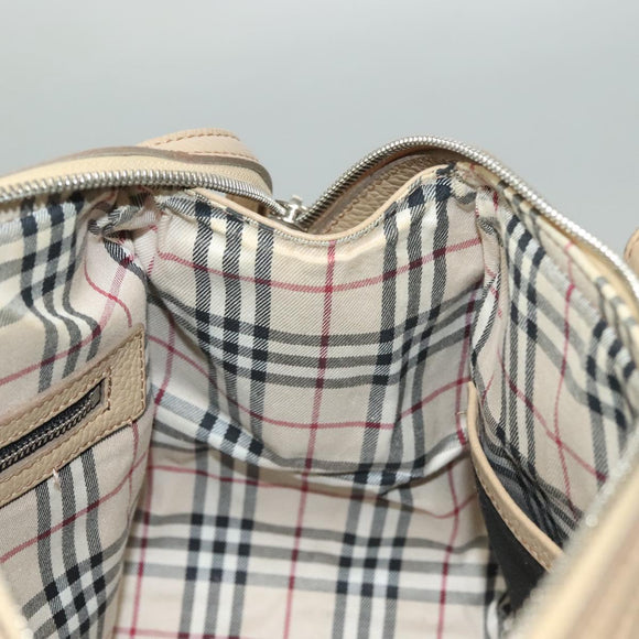 BURBERRY Hand Bag Leather Beige Silver Auth ep9861