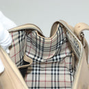 BURBERRY Hand Bag Leather Beige Silver Auth ep9861-21