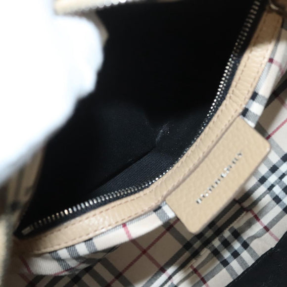 BURBERRY Hand Bag Leather Beige Silver Auth ep9861