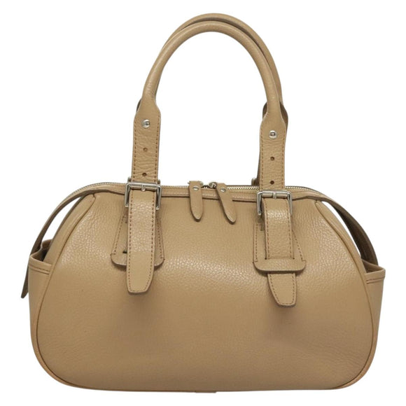 BURBERRY Hand Bag Leather Beige Silver Auth ep9861