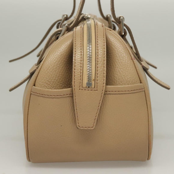 BURBERRY Hand Bag Leather Beige Silver Auth ep9861