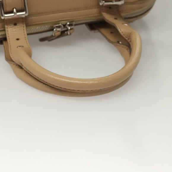 BURBERRY Hand Bag Leather Beige Silver Auth ep9861