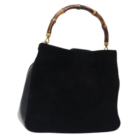 GUCCI Bamboo Hand Bag Suede Black Gold 001 1014 1638 Auth ep9866