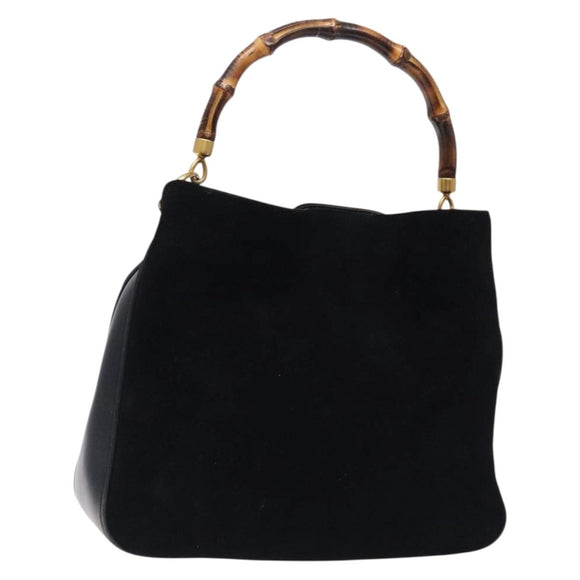 GUCCI Bamboo Hand Bag Suede Black Gold 001 1014 1638 Auth ep9866