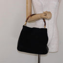 GUCCI Bamboo Hand Bag Suede Black Gold 001 1014 1638 Auth ep9866-20