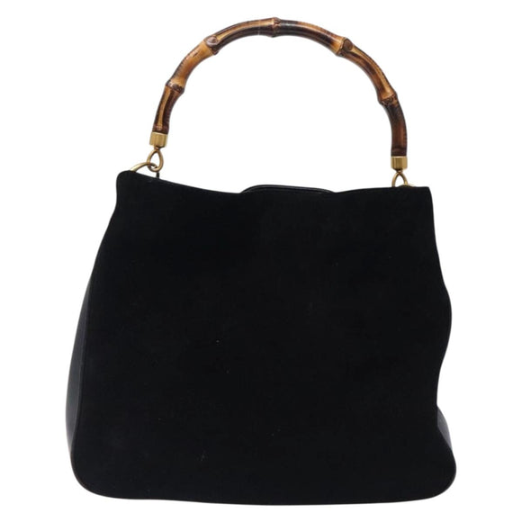 GUCCI Bamboo Hand Bag Suede Black Gold 001 1014 1638 Auth ep9866