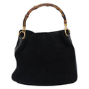 GUCCI Bamboo Hand Bag Suede Black Gold 001 1014 1638 Auth ep9866-2