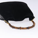 GUCCI Bamboo Hand Bag Suede Black Gold 001 1014 1638 Auth ep9866-6