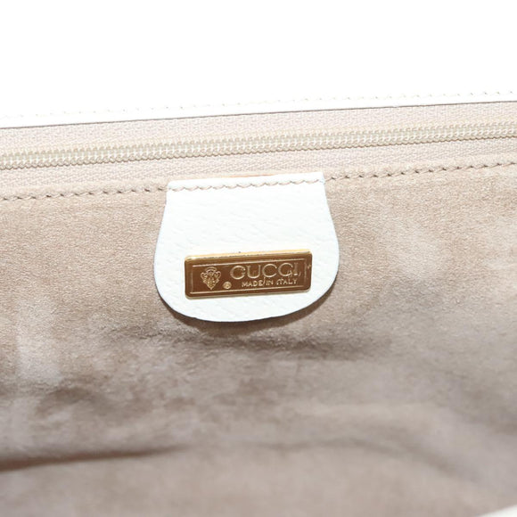 GUCCI Shoulder Bag Leather White Gold Auth ep9877