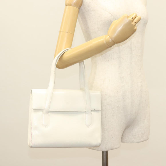 GUCCI Shoulder Bag Leather White Gold Auth ep9877