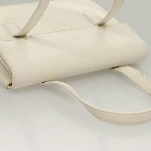 GUCCI Shoulder Bag Leather White Gold Auth ep9877