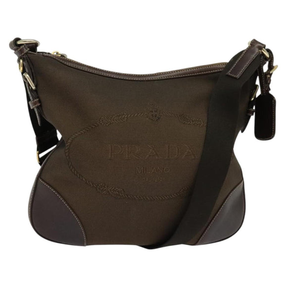 PRADA Shoulder Bag Canvas Brown Gold Auth ep9878