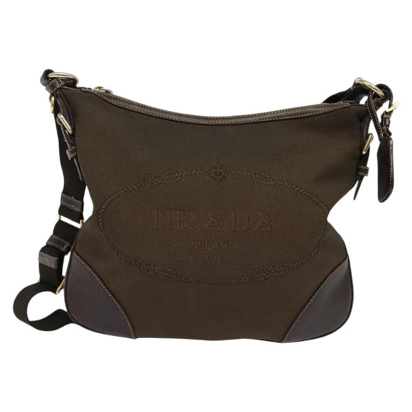 PRADA Shoulder Bag Canvas Brown Gold Auth ep9878