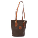 CELINE Macadam Canvas Hand Bag PVC Leather Brown Gold Auth ep9884-1