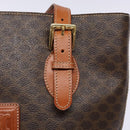 CELINE Macadam Canvas Hand Bag PVC Leather Brown Gold Auth ep9884-14