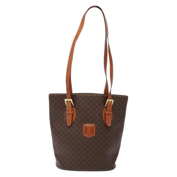 CELINE Macadam Canvas Hand Bag PVC Leather Brown Gold Auth ep9884