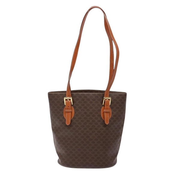 CELINE Macadam Canvas Hand Bag PVC Leather Brown Gold Auth ep9884