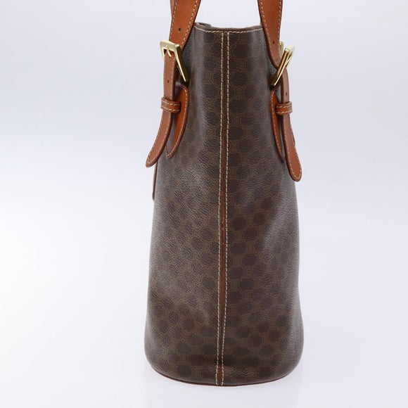 CELINE Macadam Canvas Hand Bag PVC Leather Brown Gold Auth ep9884