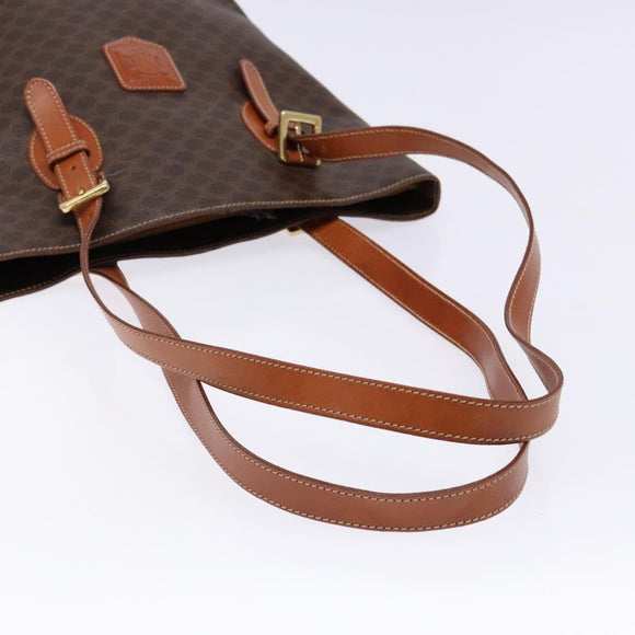 CELINE Macadam Canvas Hand Bag PVC Leather Brown Gold Auth ep9884