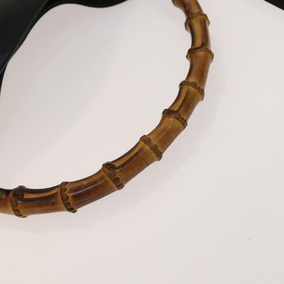 GUCCI Bamboo Hand Bag Leather 2way Black Gold Auth ep9886