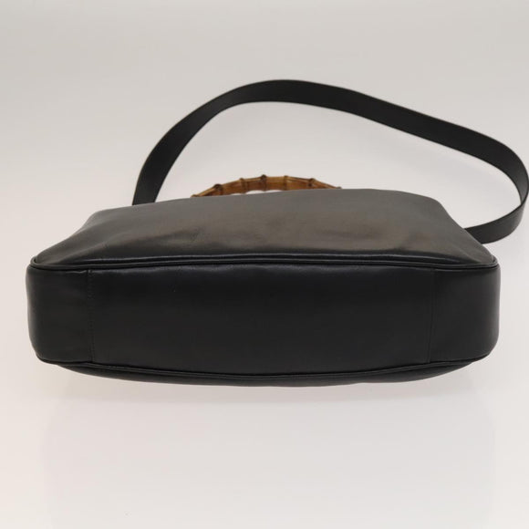 GUCCI Bamboo Hand Bag Leather 2way Black Gold Auth ep9886