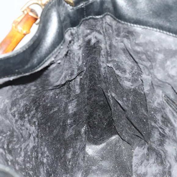 GUCCI Bamboo Hand Bag Leather 2way Black Gold Auth ep9886