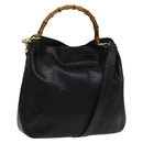 GUCCI Bamboo Hand Bag Leather 2way Black Gold Auth ep9886-1