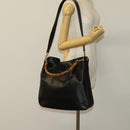 GUCCI Bamboo Hand Bag Leather 2way Black Gold Auth ep9886-23