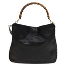 GUCCI Bamboo Hand Bag Leather 2way Black Gold Auth ep9886-2