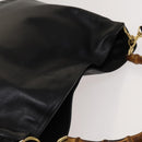 GUCCI Bamboo Hand Bag Leather 2way Black Gold Auth ep9886-6