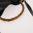 GUCCI Bamboo Hand Bag Leather 2way Black Gold Auth ep9886-7