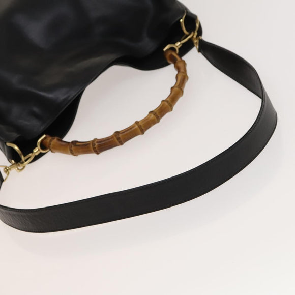 GUCCI Bamboo Hand Bag Leather 2way Black Gold Auth ep9886