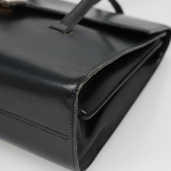 Christian Dior Hand Bag Leather Black Gold Auth ep9887