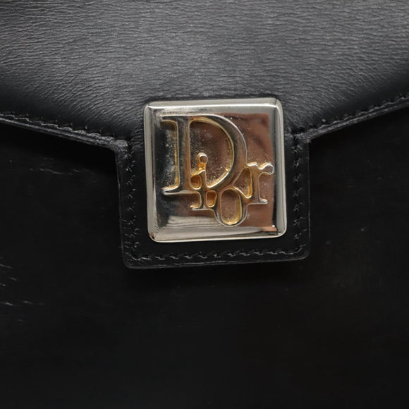 Christian Dior Hand Bag Leather Black Gold Auth ep9887