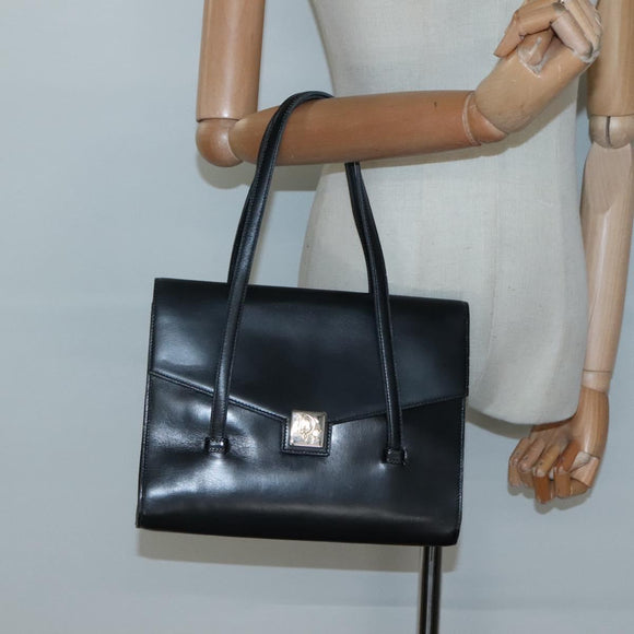 Christian Dior Hand Bag Leather Black Gold Auth ep9887