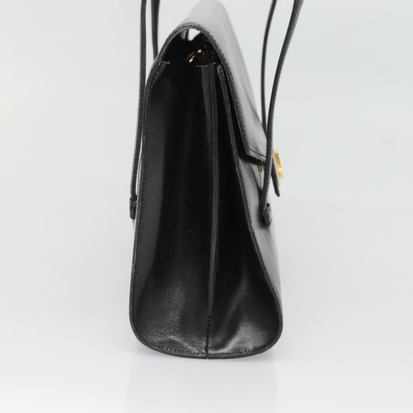 Christian Dior Hand Bag Leather Black Gold Auth ep9887