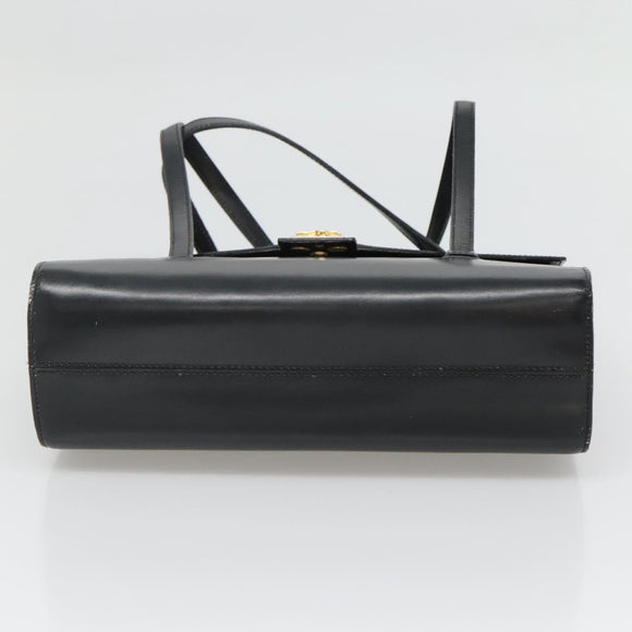 Christian Dior Hand Bag Leather Black Gold Auth ep9887