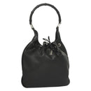 GUCCI Bamboo Shoulder Bag Leather Black Silver 0014033 Auth ep9891-1
