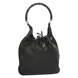 GUCCI Bamboo Shoulder Bag Leather Black Silver 0014033 Auth ep9891