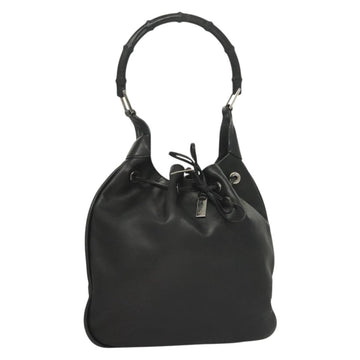 GUCCI Bamboo Shoulder Bag Leather Black Silver 0014033 Auth ep9891